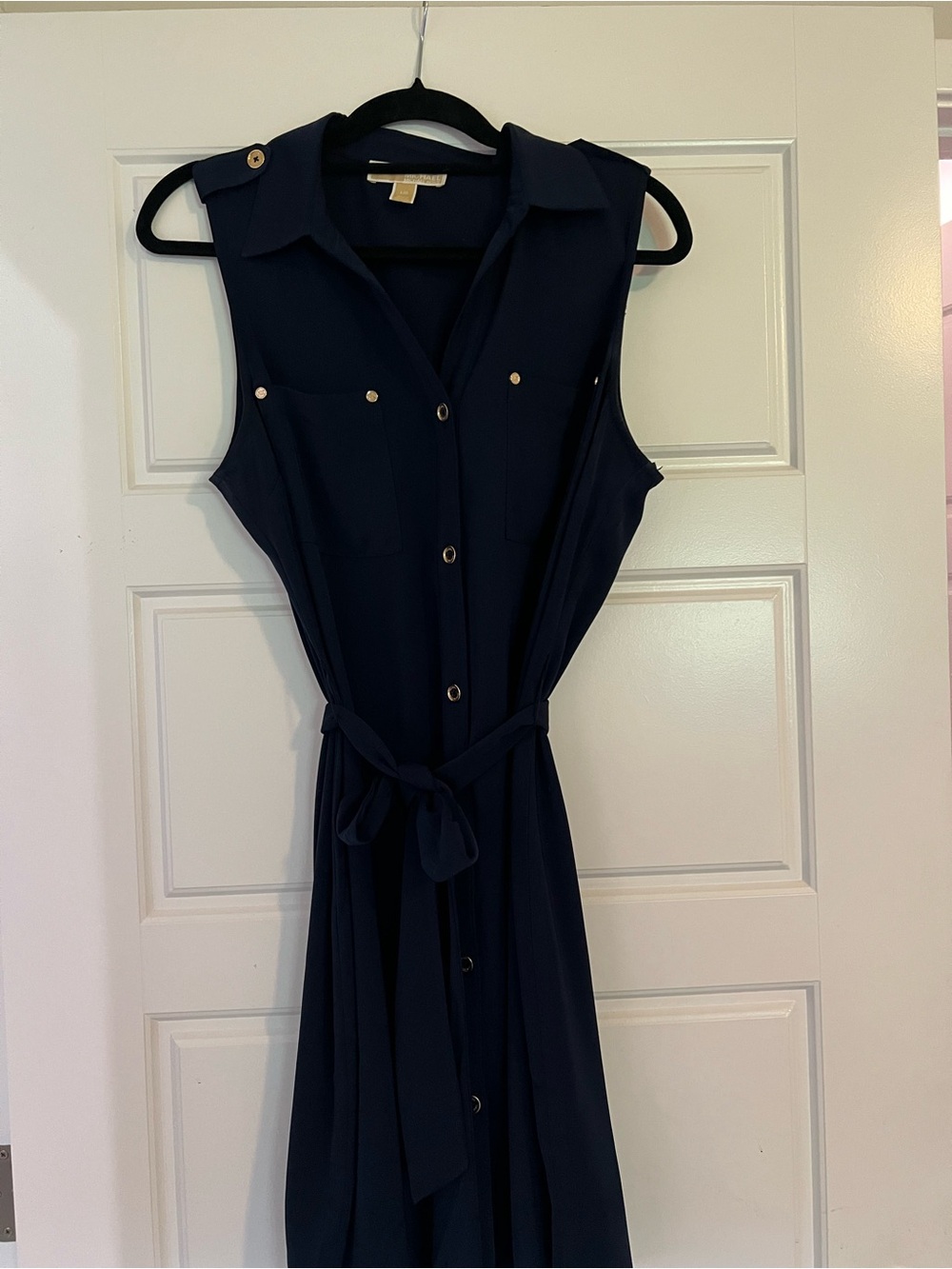 Michael Kors Sleeveless Navy Shirt Dress with Gold Buttons